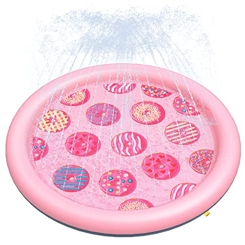 Peteast Hundepool für Große & Kleine Hunde & Kinder 67" Faltbarer Splash Sprinkler Pad, 0.58mm Verdickt Anti-Rutsch Hunde Wasserspielzeug, Umweltfreundlich Langlebig Planschbecken Hund Rosa Doughnut von Peteast