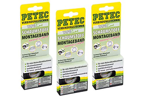 3x Doppelseitiges Klebeband Zierleisten Montageband 12mm Petec Schaumstoff Tape von PETEC