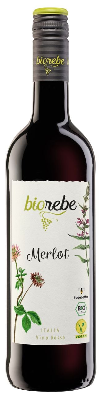 Biorebe Rotwein Merlot trocken Italien 1 x 0,75 L bio/vegan von Peter Mertes
