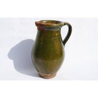 Grüner Glasierter Topf, Traditionelle Volkssteinzeug Keramik, Seltener Volkskrug, Keramik Krug von PeterFolkPottery