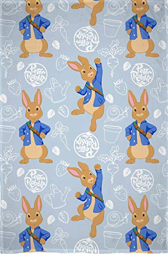 Offizielles Peter-Hasen-Fleecedecke, Hopping-Design, weicher Fleece-Überwurf, passend zu Bettwäsche, 100 x 150 cm von Peter Rabbit