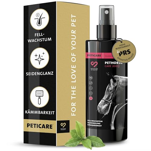 Peticare Fellpflege Spray für Pferde | sorgt für Fellwachstum, Seidenglanz, Kämmbarkeit | Schmutzabwehr, spendet Feuchtigkeit | einzigartiges PRS® System für Lange Wirkung – petHorse Care 2003 Peticare Fellpflege Spray für Pferde | sorgt für Fellwachstum, Seidenglanz, Kämmbarkeit | Schmutzabwehr, spendet Feuchtigkeit | einzigartiges PRS® System für Lange Wirkung – petHorse Care 2003 von Peticare