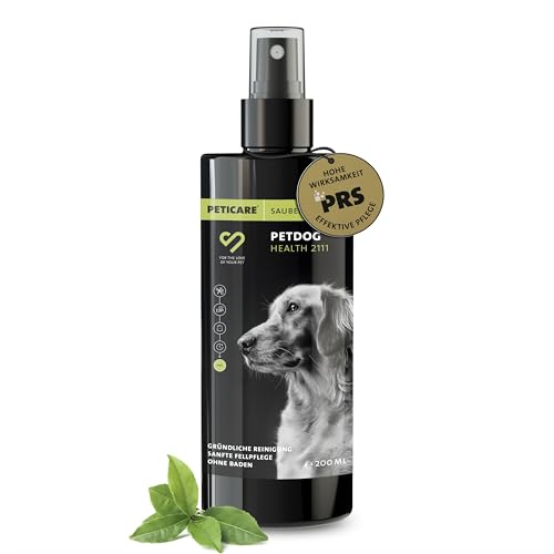 Peticare Natürliches Trocken-Shampoo für Hunde | Stressfreie Reinigung ohne Wasser | bei Schmutz, Gerüchen | Fell-Pflege für alle Fellarten | Mit Argan- & Kokosöl, parabenfrei | petDog Health 2111 von Peticare