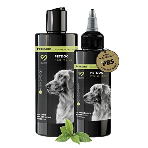 Peticare Anti-Parasiten Set für Hunde | gegen Milben Flöhe Pilze | lindert effektiv Juckreiz & unterstützt Regenerationsprozess | Pflege-Lotion 100 ml & Hunde-Shampoo 250 ml – petDog Set 2135 Peticare Anti-Parasiten Set für Hunde | gegen Milben Flöhe Pilze | lindert effektiv Juckreiz & unterstützt Regenerationsprozess | Pflege-Lotion 100 ml & Hunde-Shampoo 250 ml – petDog Set 2135 von Peticare