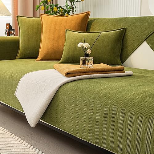 Peticehi Funny Sofabezug Fuzzy Couchbezug Fischgrätenmuster Chenille-Stoff Möbelschutz Sofabezug Gemütliche Einfarbig Anti-Rutsch-Couchbezug (Green,90 * 160cm) von Peticehi