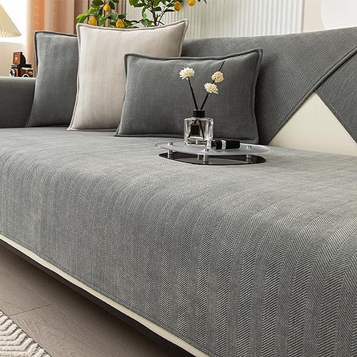 Peticehi Funny Sofabezug Fuzzy Couchbezug Fischgrätenmuster Chenille-Stoff Möbelschutz Sofabezug Gemütliche Einfarbig Anti-Rutsch-Couchbezug (Grey,70 * 70cm) von Peticehi