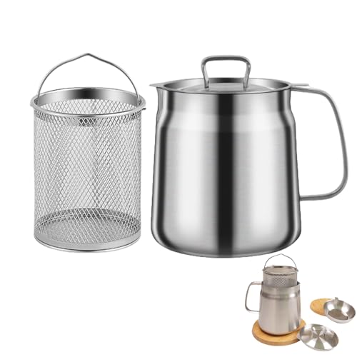 Peticehi Stainless Steel Oil Filter Pot with Strainer for Kitchen, 304 Stainless Steel, Large Capacity, Versatile Oil Fryer and Filter Cup Combo Vessel (1.5L) von Peticehi
