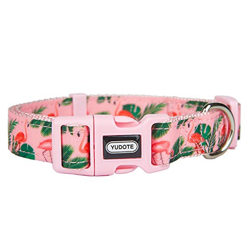 Petiry Nylon-Hundehalsband Frühling Sommer Muster Druck auf hochwertigem Band, bequem und langlebig, Halsband für Welpen oder strapazierfähige Hunde, rosa Flamingo (Halsumfang 25,4 - 38,1 cm) von Petiry