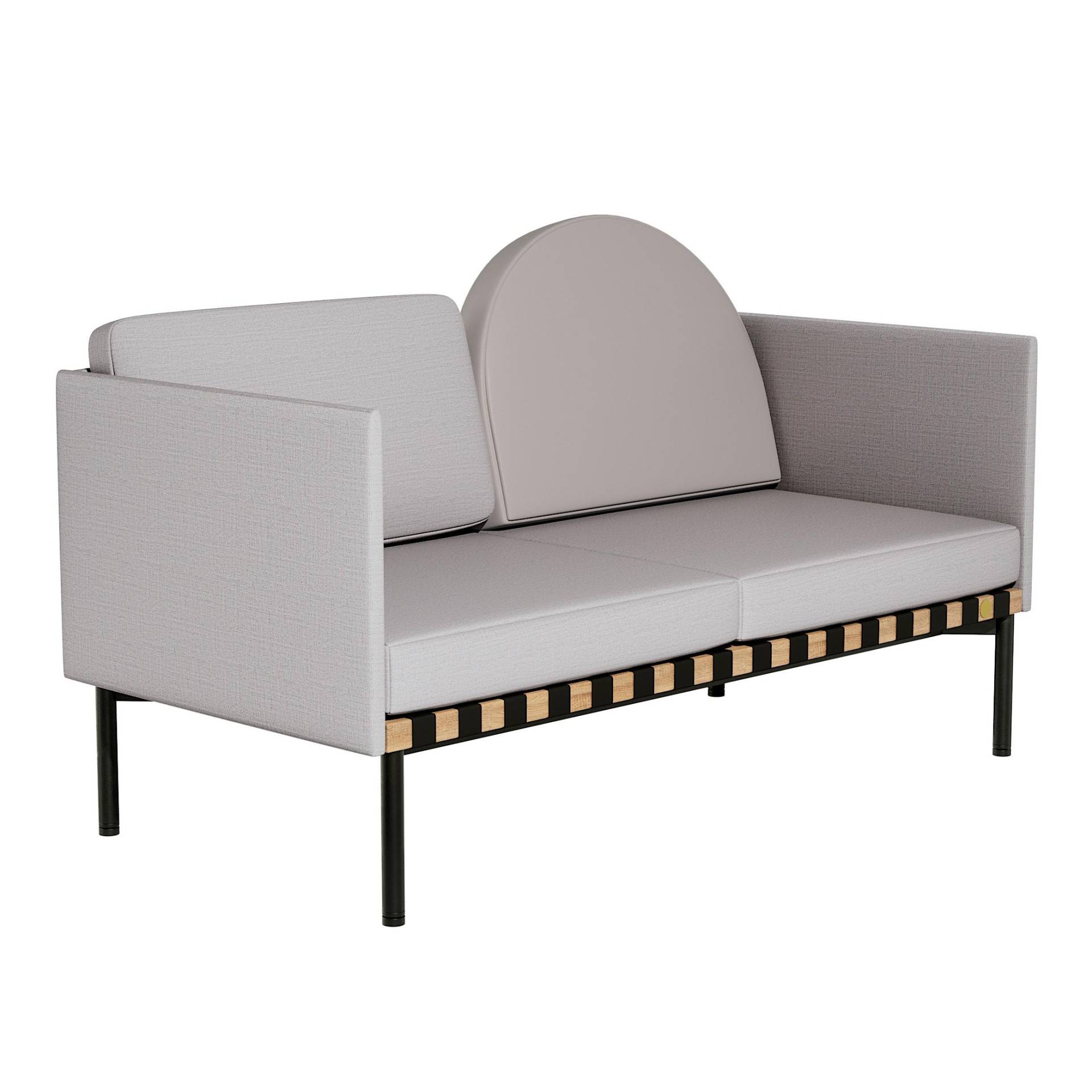 Petite Friture - Grid 2-Sitzer Sofa mit 2 Armlehnen Gestell Eiche - blau-grau/Stoff Canvas 2 716/Rückenkissen Leder/146x71x92cm/Füße Stahl schwarz bes von Petite Friture