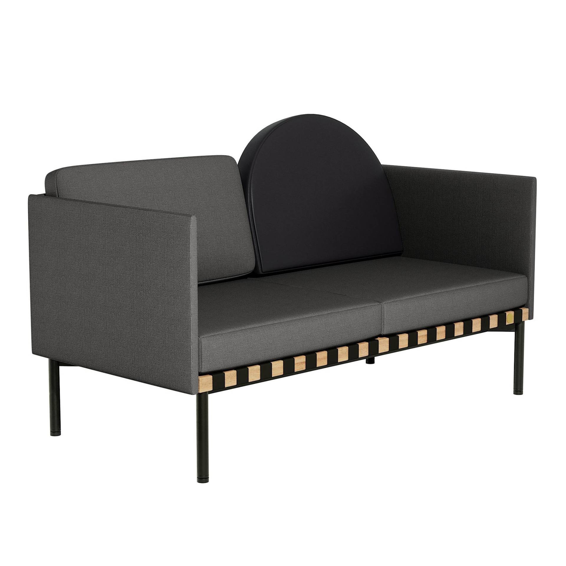 Petite Friture - Grid 2-Sitzer Sofa mit 2 Armlehnen Gestell Eiche - schwarz-grau/Stoff Canvas 2 154/Rückenkissen Leder/146x71x92cm/Füße Stahl schwarz. von Petite Friture