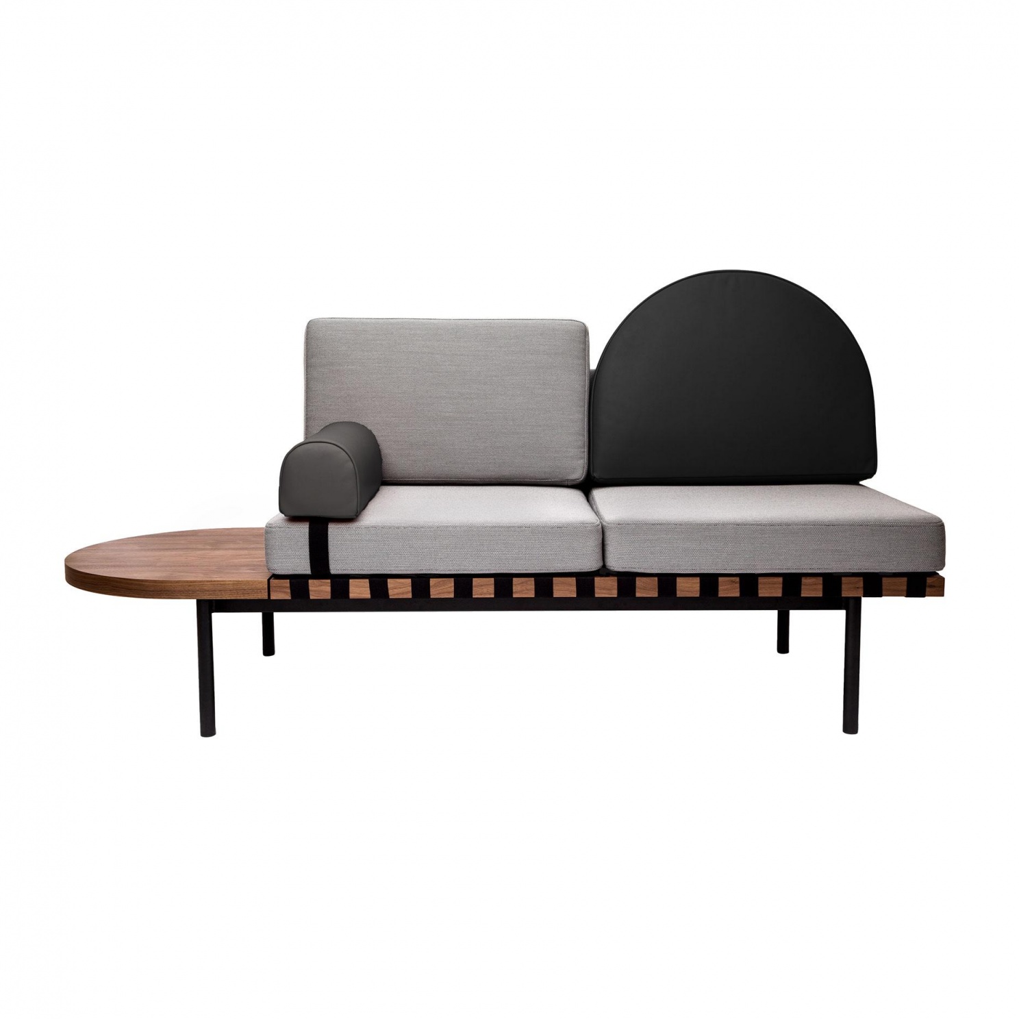 Petite Friture - Grid Daybed Gestell Nussbaum 187x71x92cm links - grau/schwarz/Armlehn- und Rückenkissen Leder/Sitz + Rückenlehne Steelcut Trio 3... von Petite Friture