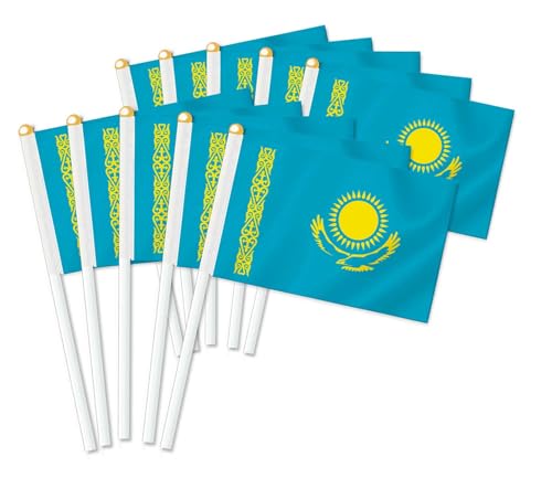 25 Stück Kasachstan Handheld Flagge,Kasachstaner Dekor Hand gehalten Hold Fahne, Dekoration Banner hand Kazakhstan von Petite Pine