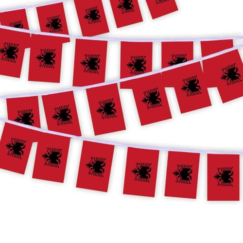 30 Stück Albanien Flaggenkette Fahnen, 10 Meter Alban Rechteck Seilfahnen, dekorative Banner verwendet, um Innenhöfe zu schmücken String Albania von Petite Pine
