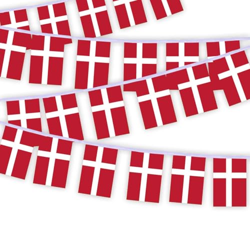 30 Stück Dänemark Flaggenkette Fahnen, 10 Meter Dänisch Rechteck Seilfahnen, dekorative Banner verwendet, um Innenhöfe zu schmücken String Denmark von Petite Pine