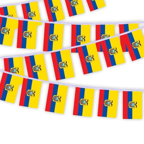 30 Stück Ecuador Flaggenkette Fahnen, 10 Meter Ecuadorianer Rechteck Seilfahnen, dekorative Banner verwendet, um Innenhöfe zu schmücken String Ecuador von Petite Pine