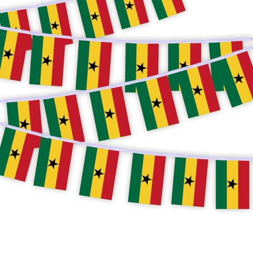30 Stück Ghana Flaggenkette Fahnen, 10 Meter Ghanaer Rechteck Seilfahnen, dekorative Banner verwendet, um Innenhöfe zu schmücken String Ghana von Petite Pine