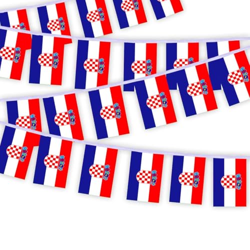 30 Stück Kroatien Flaggenkette Fahnen, 10 Meter Kroaten Rechteck Seilfahnen, dekorative Banner verwendet, um Innenhöfe zu schmücken String Croatia von Petite Pine