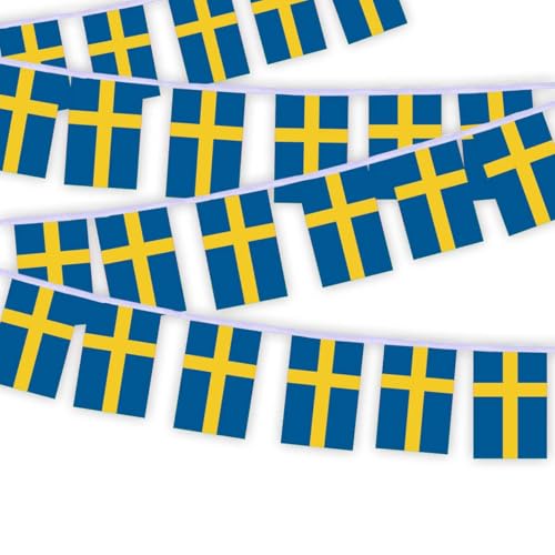 30 Stück Schweden Flaggenkette Fahnen, 10 Meter Schweden Rechteck Seilfahnen, dekorative Banner verwendet, um Innenhöfe zu schmücken String Sweden von Petite Pine