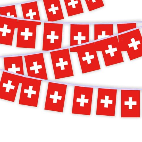30 Stück Schweiz Flaggenkette Fahnen, 10 Meter Schweizerinnen und Schweizer Rechteck Seilfahnen, dekorative Banner verwendet, um Innenhöfe zu schmücken String Switzerland 30 Stück Schweiz Flaggenkette Fahnen, 10 Meter Schweizerinnen und Schweizer Rechteck Seilfahnen, dekorative Banner verwendet, um Innenhöfe zu schmücken String Switzerland von Petite Pine