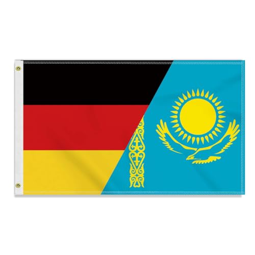 Große 90×150 CM Deutschland Kasachstan Flagge, großes 150D Deutsch Kasachstans Freundschafts banner,Strapazierfähige Deutschlandfahne Doube-Seitendruck Dekor Messingösen large Kazakhstan von Petite Pine