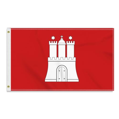 Große 90×150 CM Hamburger Flagge,großes 150D Deutsche Bundesland Freundschafts banner, Deutschlandfahne Doube-Seitendruck Dekor Messingösen large Hamburg von Petite Pine