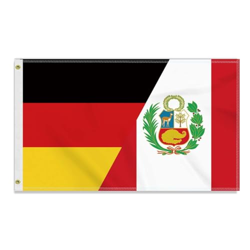 Große 90×150 CM Peru Deutschland Flagge, großes 150D Deutsch peruanisch Freundschafts banner,Strapazierfähige Deutschlandfahne Doube-Seitendruck Dekor Messingösen large Peru von Petite Pine