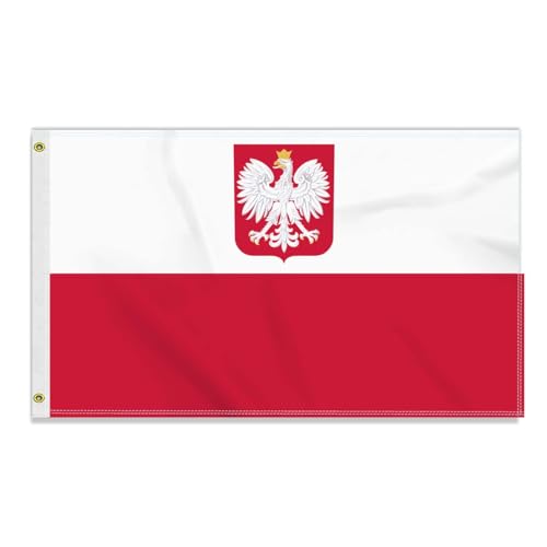 Große 90×150 CM Polnisches Wappen Flagge,großes 150D Polska Polen Polnische Freundschafts banner, Deutschlandfahne Doube-Seitendruck Dekor Messingösen large poland coat von Petite Pine