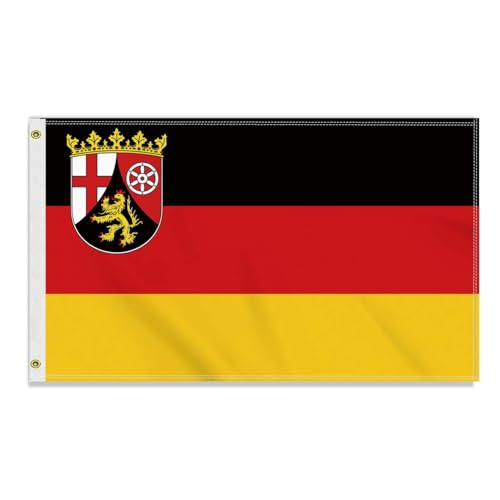 Große 90×150 CM Rheinland-Pfalz Flagge,großes 150D Deutsche Bundesland Freundschafts banner, Deutschlandfahne Doube-Seitendruck Dekor Messingösen large Rhineland-Palatinate von Petite Pine