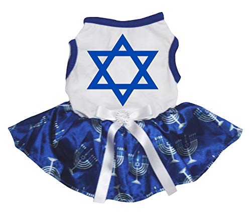 Petitebelle Hexagram Hundekleid mit Sternenmotiv, Weiß / Blau, Größe XXL von Petitebelle