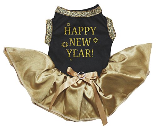 Petitebelle Hundekleid für Welpen, mit Tutu, Aufschrift "Happy New Year", Schwarz, Größe XXL von Petitebelle