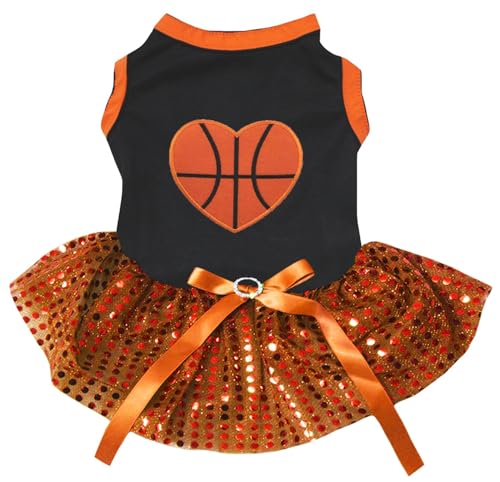 Petitebelle Hundekleid mit Basketball-Herz (Schwarz/Orange Pailletten, XS) von Petitebelle