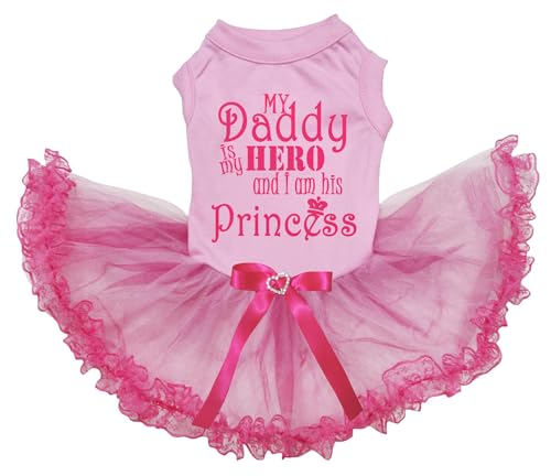Petitebelle My Daddy Is My Hero And I Am His Princess Welpen-Hundekleid (Rosa/Rosa Spitze, XXXL) von Petitebelle