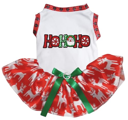 Petitebelle Santa Hohoho Hundekleid für Welpen, Weiß/Rot, Größe L von Petitebelle