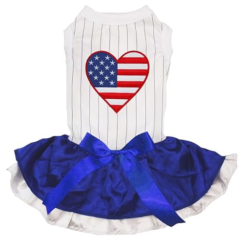 Petitebelle USA Heart Puppy Dog Dress (Stripes/Blue White, X-Large) von Petitebelle