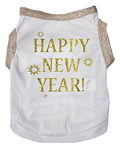 Petitebelle Welpen-Kleidung Hundekleid "Happy New Year", Baumwolle, Gr. L, Weiß von Petitebelle