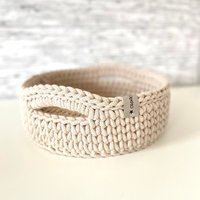 Brotkorb Flach Mit Henkel, Henkelkorb Häkelkorb, Obstkorb Geschenkverpackung, Dekoration, Körbchen Gehäkelt von PetitoHandmade