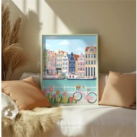 Amsterdam Häuser Kunstdruck Niederlande Reiseposter von PetrArts
