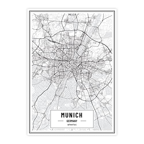Petra Pan Städteposter München in schwarz-weiß · Wandbild mit Stadtplan · DIN A2 (42x59,4cm) · als Deko oder Geschenkidee · Var. D von Petra Pan