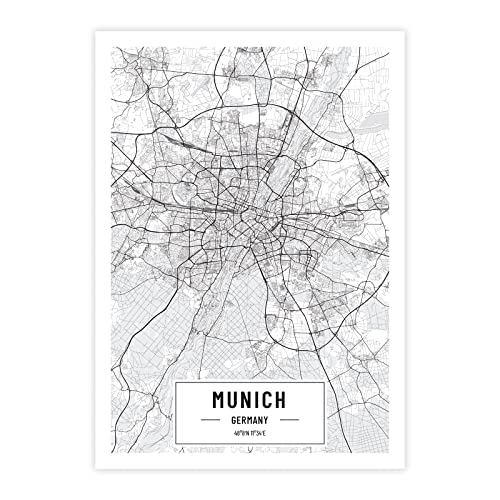 Petra Pan Städteposter München in schwarz-weiß · Wandbild mit Stadtplan · DIN A3 (29,7x42cm) · als Deko oder Geschenkidee · Var. E von Petra Pan