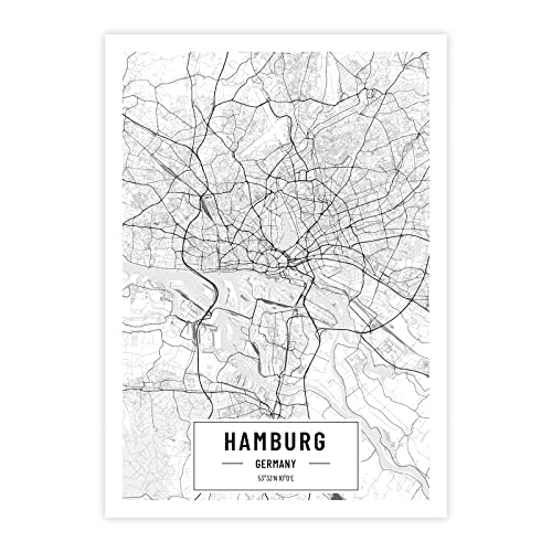 Städteposter Hamburg in schwarz-weiß · Wandbild mit Stadtplan · DIN A2 (42x59,4cm) · als Dekoration oder Geschenkidee · Var. E von Petra Pan