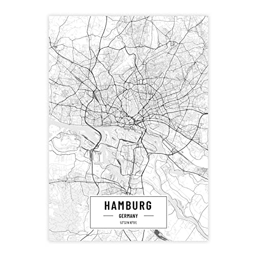 Städteposter Hamburg in schwarz-weiß · Wandbild mit Stadtplan · DIN A3 (29,7x42cm) · als Dekoration oder Geschenkidee · Var. F von Petra Pan