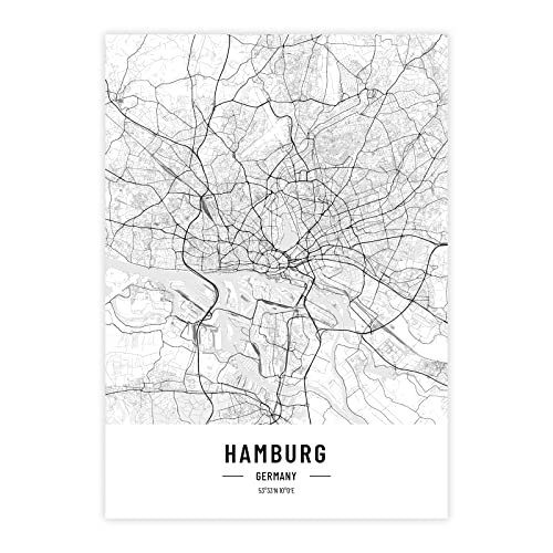 Städteposter Hamburg in schwarz-weiß · Wandbild mit Stadtplan · DIN A4 (21x29,7cm) · als Dekoration oder Geschenkidee · Var. C von Petra Pan