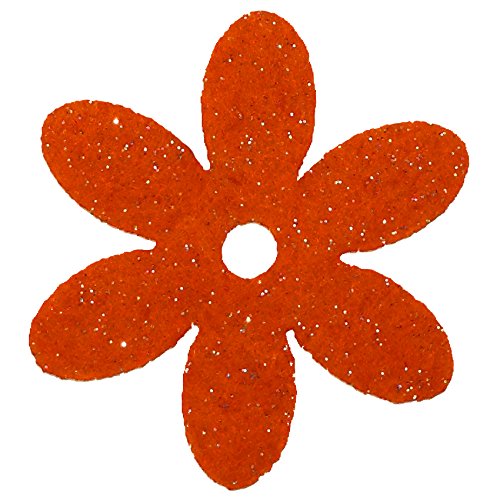 Petra's Bastel News 100 x Blume 30 mm mit Loch in der Mitte, Glitzerfilz, einseitig Glitzer, Fliz, orange, 18 x 12 x 5 cm von Petra's Bastel News