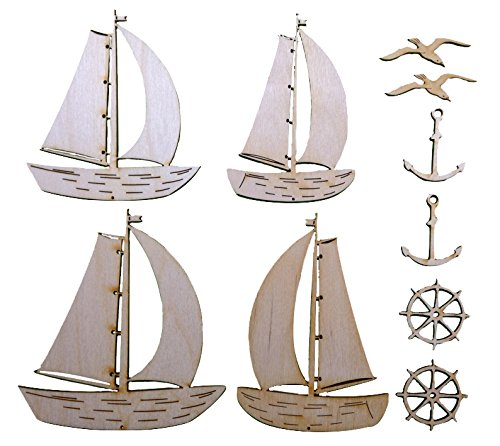 Petra's Bastel News 10-teiliges Holzset Regatta bestehend aus 5 verschiedenen Designs, Holz, Natur, 25 x 18 x 5 cm von Petra's Bastel News