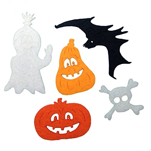 Petra's Bastel News 15-teiliges Filzset Halloween bestehend aus 5 verschiedenen Designs (Kürbis, Geist, Fledermaus und Totenkopf), Fliz, bunt, 18 x 12 x 3 cm von Petra's Bastel News