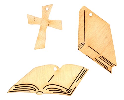 Petra's Bastel News 30-teiliges Set Bücher und Kreuz mit Loch bestehend Größen in 3 verschiedenen Designs Holz, 18 x 12 x 3 cm von Petra's Bastel News