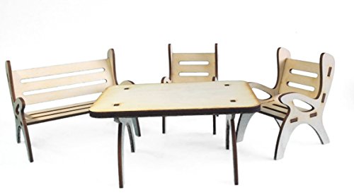 Petra's Bastel News 4-teilige Tischgruppe, bestehend Tisch, 1 x Gartenbank und 2 Stühle aus Holz, Höhe ca. 8cm von Petra's Bastel News