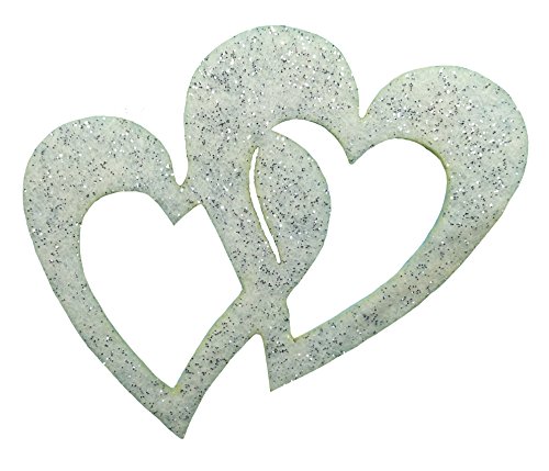 Petra's Bastel News 50x Doppelherz mit Ausschnitt 40 mm Glitzerfilz 1 mm einseitig Glitzer Farbe: Creme, Fliz, 18 x 12 x 3 cm von Petra's Bastel News