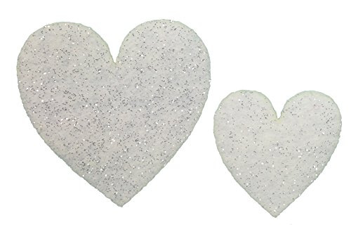 Petra's Bastel News 90-teiliges Herzenset Herzen symmetrisch Set aus 2 verschiedenen Größen Glitzerfilz 1mm einseitig Glitzer Farbe: weiß, Fliz, 18 x 12 x 3 cm von Petra's Bastel News