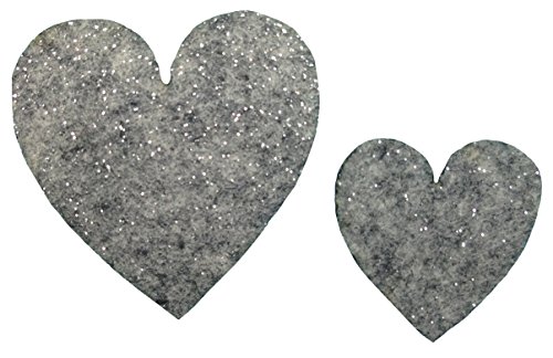 Petra's Bastel News: 90-teiliges Herzenset; Herzen symmetrisch; Set aus 2 verschiedenen Größen; Glitzerfilz 1mm; einseitig Glitzer; Farbe: Graumeliert von Petra's Bastel News